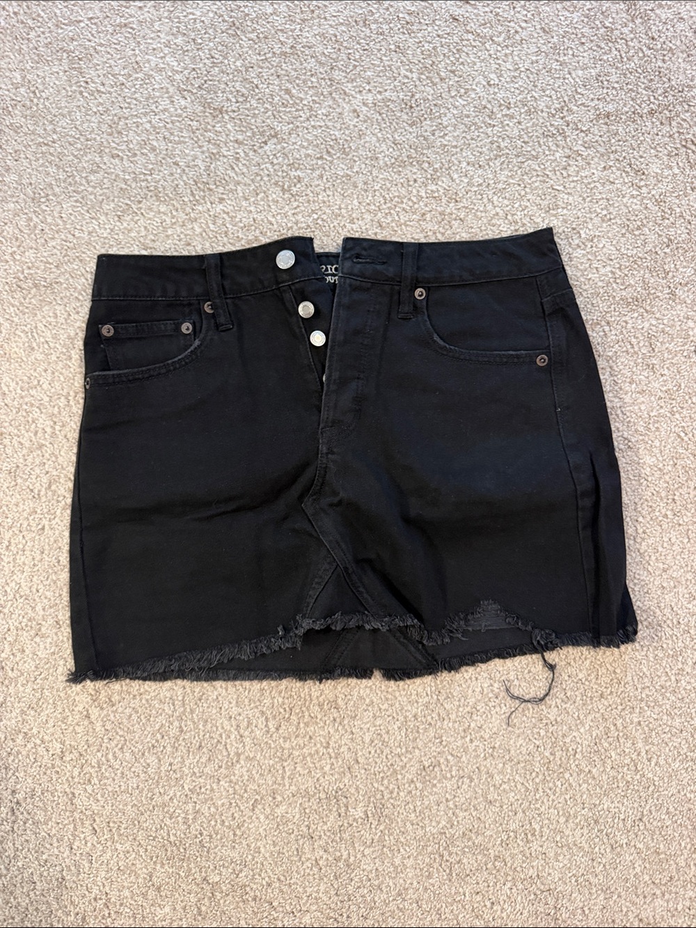 American Eagle Outfitters Black Button-Front Denim Mini Skirt